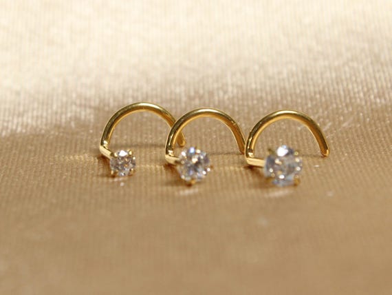 Corkscrew Nose Stud, Implant Grade Titanium Round Diamond Top Screw Type Gold Nose Piercing Stud - 20g