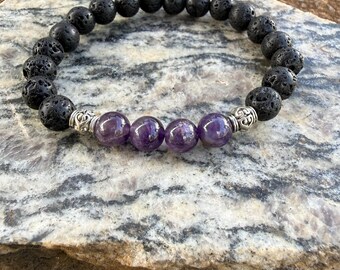 Amethyst Lava Stone Bracelet | Aquarius Birthday Gift | Healing Crystal Bracelet | February Birthstone | Essential Oil Diffuser Bracelet