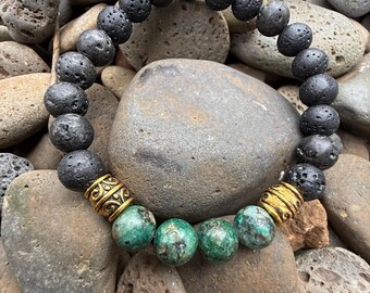 African Turquoise Lava Stone Bracelet | Healing Crystal Bracelet | Growth & Transformation| Essential Oil Diffuser Bracelet Handmade