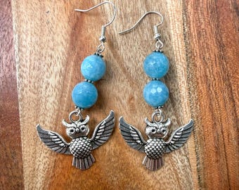 Owl Drop Earrings with Angelite