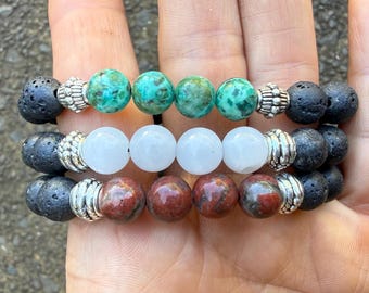 Lava Beaded Bracelet Set - Jasper, Jade, African Turquoise
