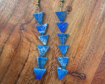 6 Triangle Lapis Lazuli Drop Earrings