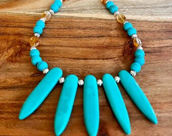 Turquoise Magnesite Spike Necklace with Citrine