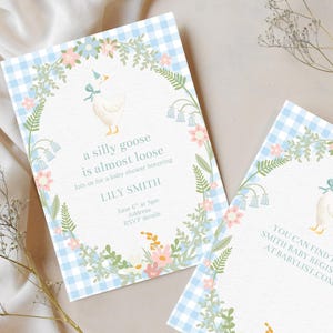 Silly Goose Baby Shower Invitation| Gingham Baby Shower Invite | Blue, Pink, Neutral | Digital Download | Gender Reveal Invite