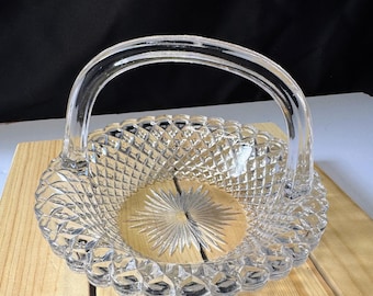 Vintage AVON Clear Diamond Pattern Glass Basket With Handle
