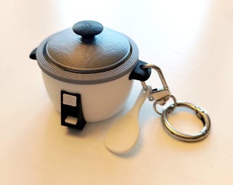 Rice Cooker Fidget Clicker Keychain With Mini Rice Paddle | Miniature Toy Food | Bag Charm