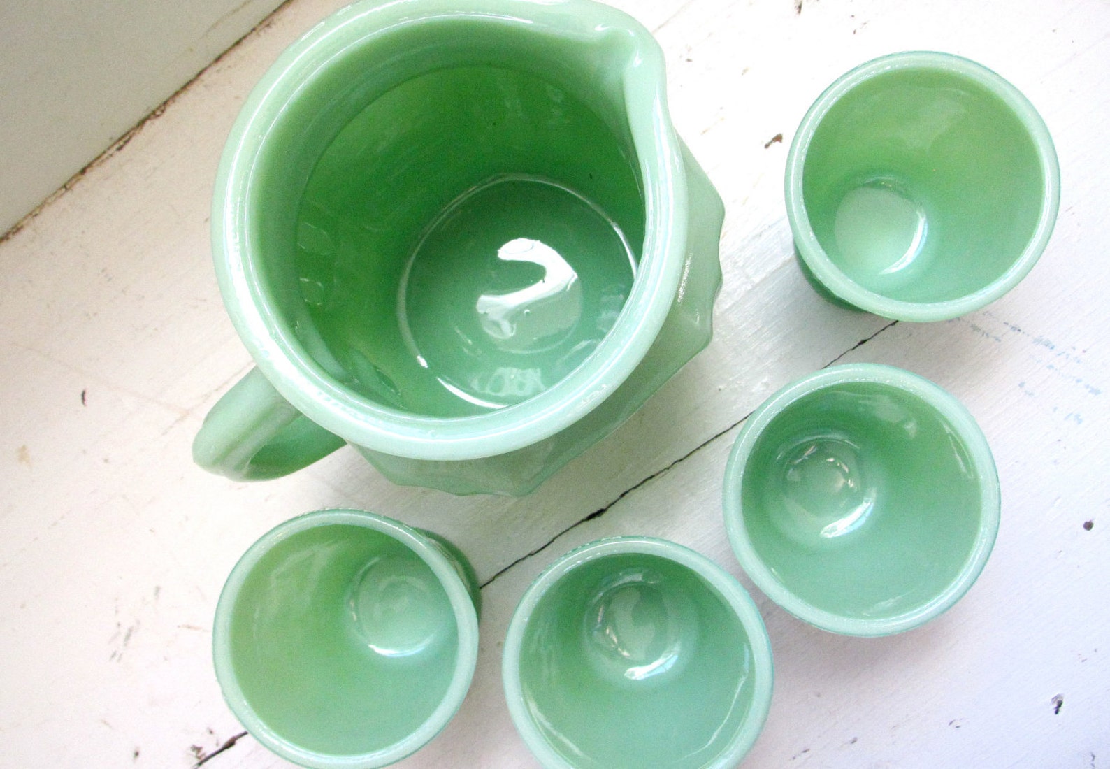 Vintage Jadeite/ Jadite Dishes Pitcher and Glasses Set Mint Etsy