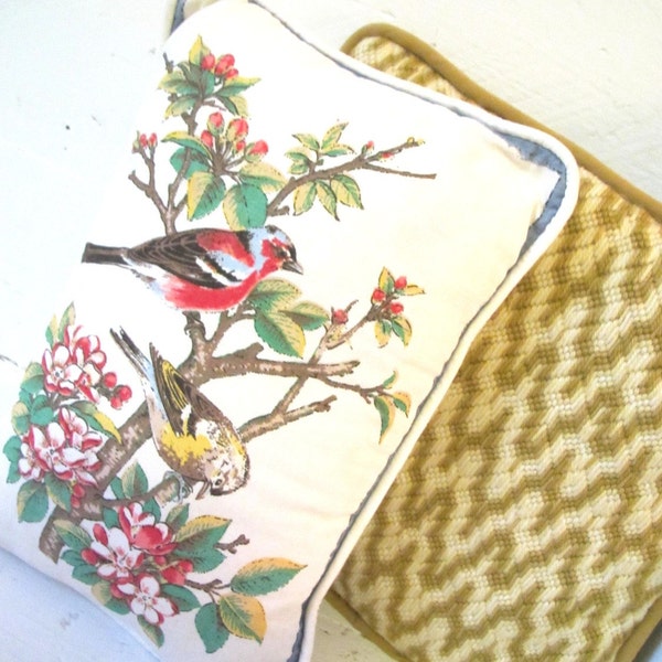 The Vintage Olive Bird Branch Pillow Duo