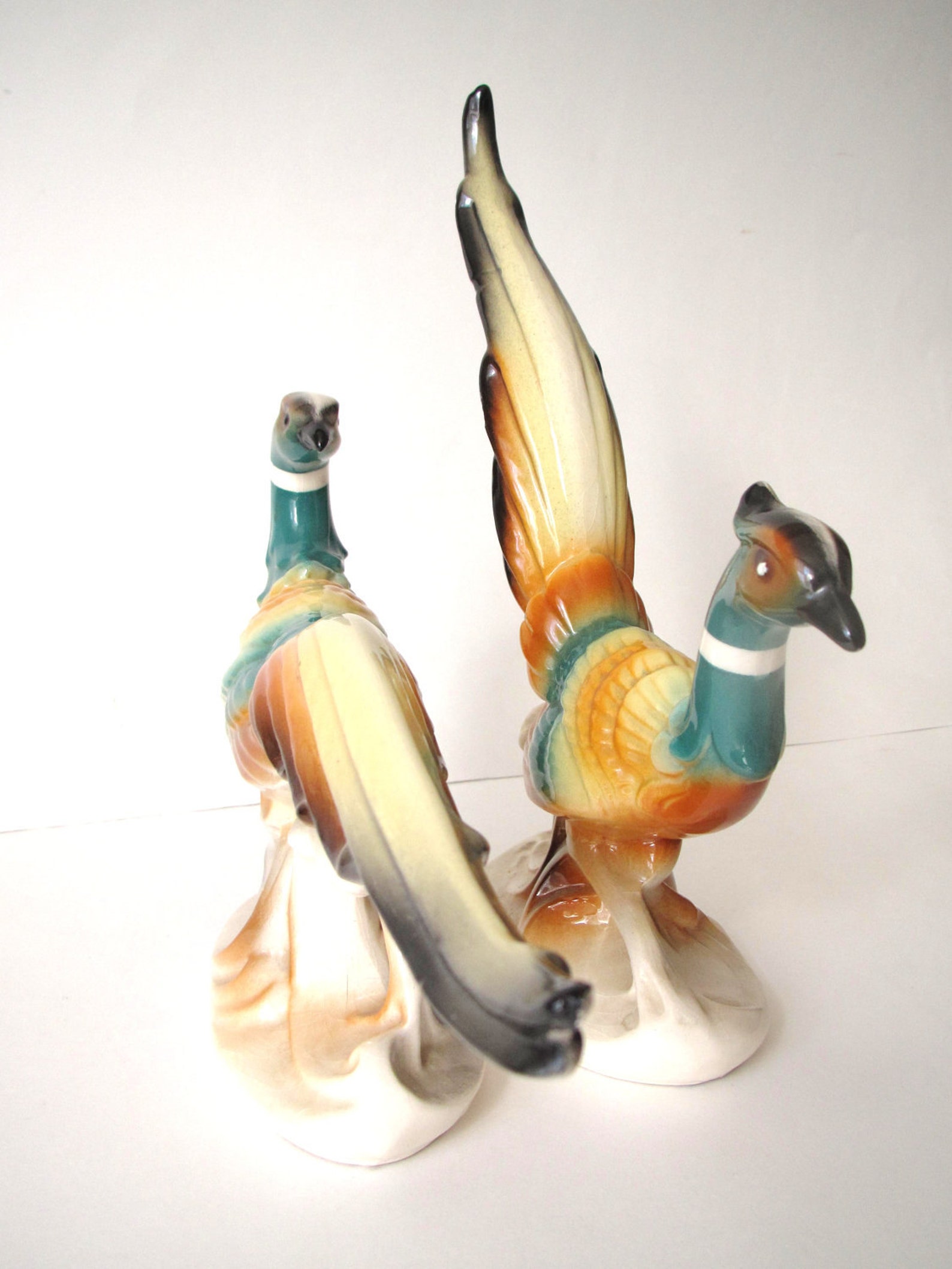 Vintage Bird Figurines Ceramic Roadrunner Birds in Bright Etsy
