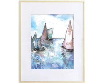 11x14  Sailboats in Summer Print