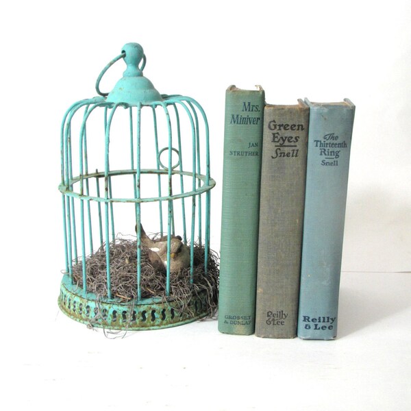 Vintage Seafoam Book Bundle- Set of Three Vintage Books- Wedding Home Decor