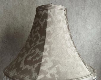 Vintage Victorian Beige Bell Lamp Shade with Dangling Clear Beads Set of 2 EUC