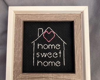 home sweet home stitched embroidery framed