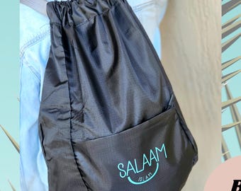 Islamic Gym Bag, Salaam, Muslim Apparel, Islamic Phrases, Muslim Phrases, Islamic Bags, Peace, Eid Gift, Islam, Backpack, Drawstring Bag