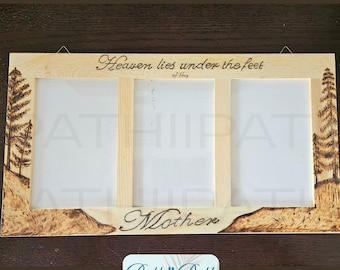 Wood Burned Photo Frame: Mother Quote, Triple 4x6 Photo Display, Mountain Trees
