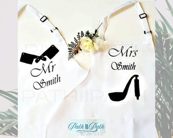 Personalized Couples Aprons, Mr & Mrs Gift Set