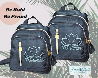 Mini Muslimah Backpack: Lotus Flower, Lotus Backpack, Mini Backpack, Muslimah, Muslim Novelty Gifts, Travel Bag, Umrah Bag, Muslim Kids Gift