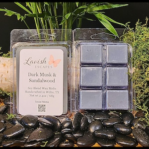 Dark Musk & Sandalwood Wax Melts | Ocean-Inspired Soy Blend | Handcrafted in Texas | Moody and Masculine | 2.4oz | Lavish Escapes