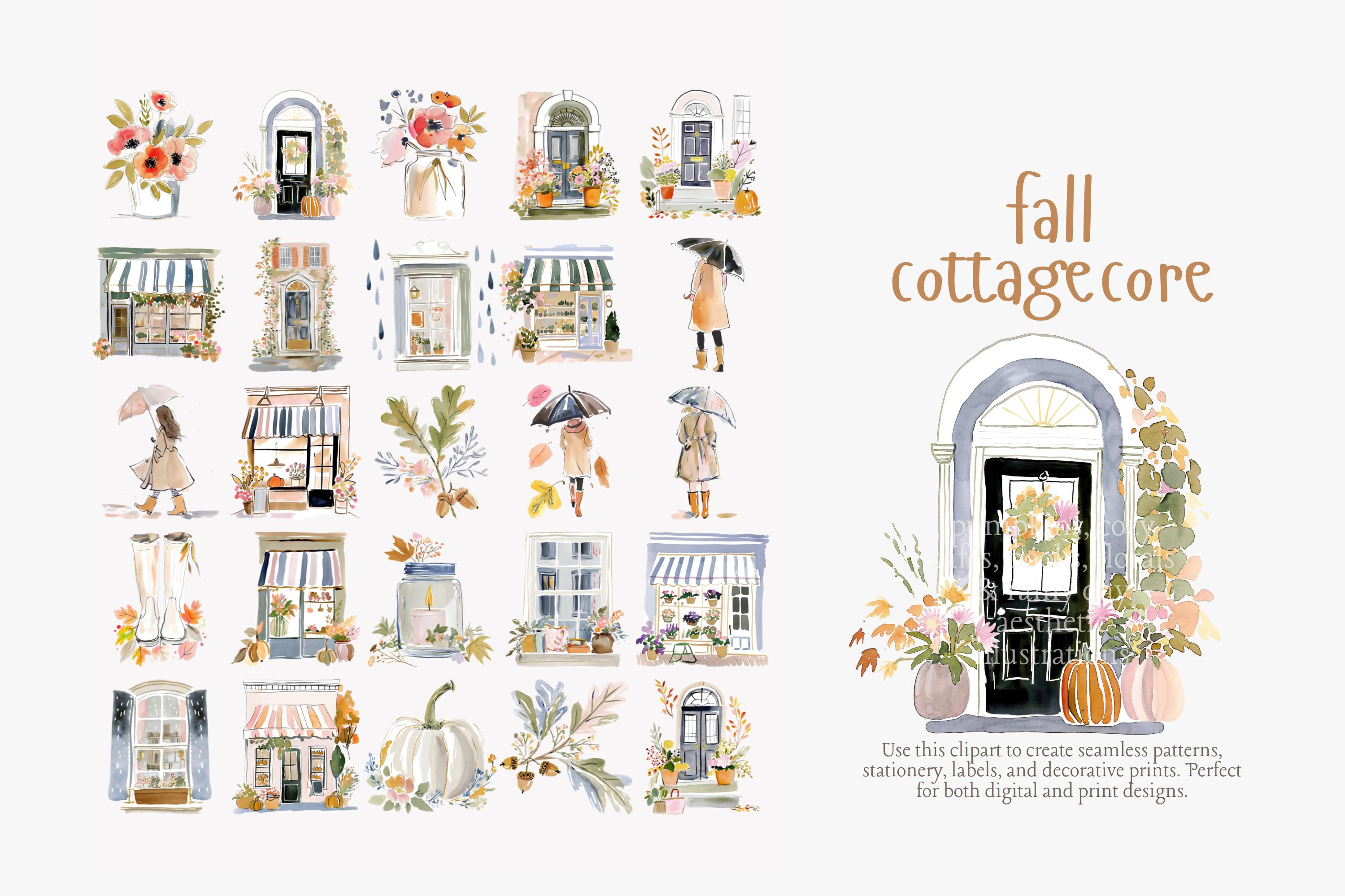 Fall Cottagecore Clipart Set, Cozy Autumn Aesthetic Png Bundle ...