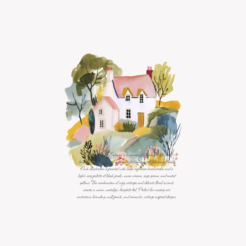 Watercolor Houses Clipart, Cottage House Illustrations, Whimsical ...