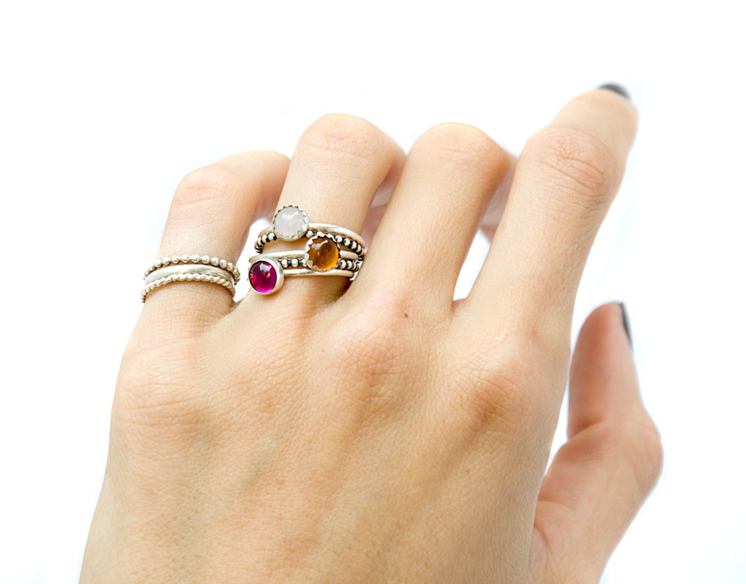 Small Gemstone Stacking Ring Etsy