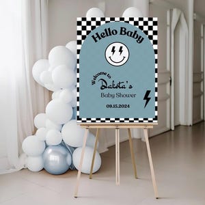 Geruit en Lightning Bolt/Rad little Dude welkomstbord babyshower