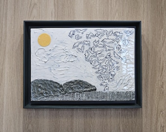Flocking Under Golden Sun – Inlaid Ceramic Wall Art with Hand-Carved Birds