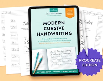 Learn Cursive Handwriting Procreate Kit | iPad Workbook | Digital Practice Sheets | Improve My Penmanship eBook