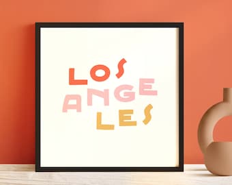 Los Angeles Hand Lettered Art Print – Printable Retro Home Decor – DIGITAL DOWNLOAD – Square Wall Art, Typography Poster