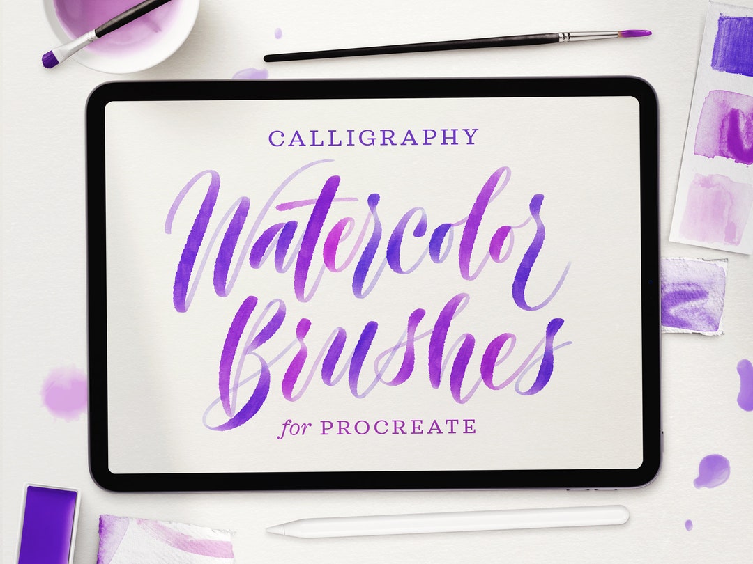 Watercolor Calligraphy Procreate Brush Pack iPad Lettering Brushes Digital Calligraphy Brushes