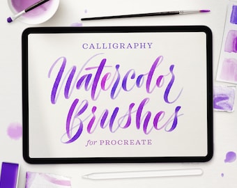 Watercolor Calligraphy Procreate Brush Pack | iPad Lettering Brushes | Digital Calligraphy Brushes | Ombre Lettering Paint Brush Bundle