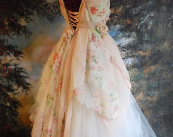Floral Blush Corsetted Wedding Dress