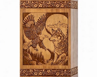 Handmade Rosewood Urn for Ashes – Eagle & Wolf Wildlife Art