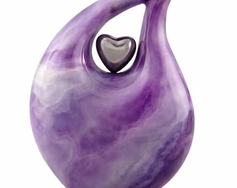 Urna funeraria en forma de lágrima para cenizas humanas, caja conmemorativa con diseño de mármol púrpura.