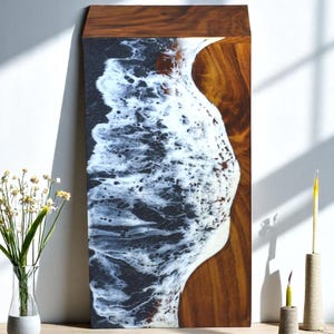 Handcrafted Rosewood Urn Box with Ocean Wave Design | Premium Memorial Keepsake | Adult cremation urn
