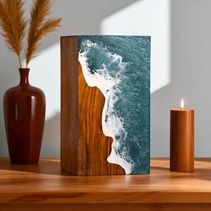 Wooden urn box Rosewood With Resin Ocean Wave Design Urns For Human Ashes - Elegant Remembrance Keepsake urn-Unique Funeral Ashes Container
