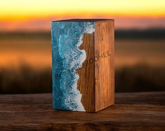 Handcrafted Rosewood Cremation Urn with Ocean Wave Design