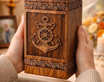 Handmade Wooden Urn Box for Ashes | Premium Nautical Memorial Urn | Personalized Keepsake Cremation Urn for Loved One