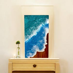 Handmade Beach Wave Memorial Keepsake | Blue Epoxy Cremation Box | Wooden Ashes Storage