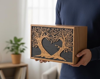 Handcrafted Tree of Life Wooden Keepsake Box – Personalized Memorial Urn | Custom Engraved Gift Box