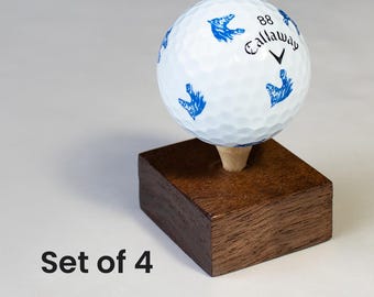 Set of 4 Walnut Golf Ball Display Stands with Bamboo Tees, Hole-in-One Desk Decor, Groomsmen Golf Gift