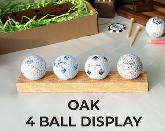 Oak Golf Ball Display Stand - 4 Ball Holder, Gift for Golfers, Office Room Desk Decor