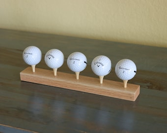 Golf Ball Display with Tees – Wooden Golf Ball Holder – Golf Desk Decor – Golfer Gift