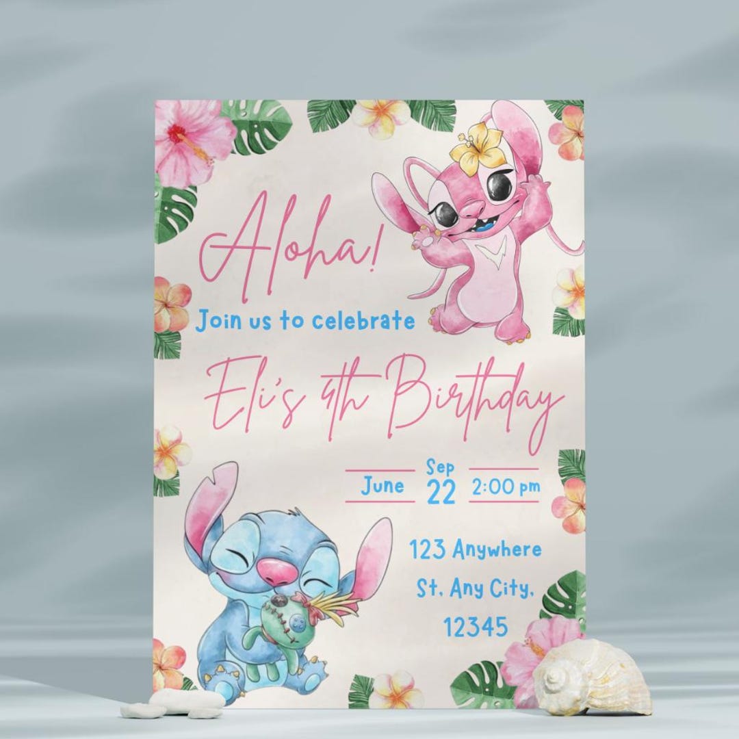 Faire-part d'anniversaire point, Lilo Stitch, faire-part d'anniversaire fille, faire-part d'anniversaire modifiable - France