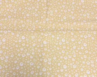 White Flowers On Yellow Cotton Fabric