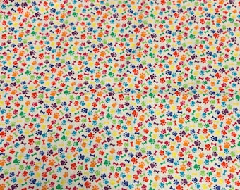 Multi Color Dog Paws Cotton Fabric