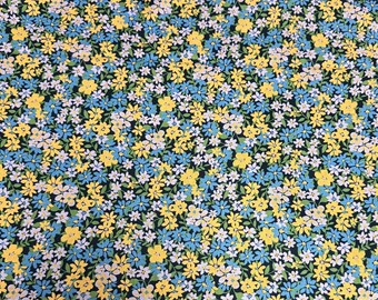 Yellow And Blue Flowers Cotton Fabric