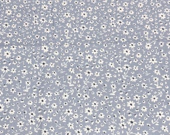 White Flowers On Blue Cotton Fabric