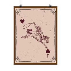 affiche vintage de cartes à jouer de cow-boy, art mural rustique, décoration western, maison et espace de vie, cadeau pour les amateurs de chevaux, art mural rodéo, style ferme