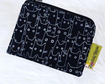 Black Cat Mini Pouch zipper purse coin wallet card bag kitten spooky witch